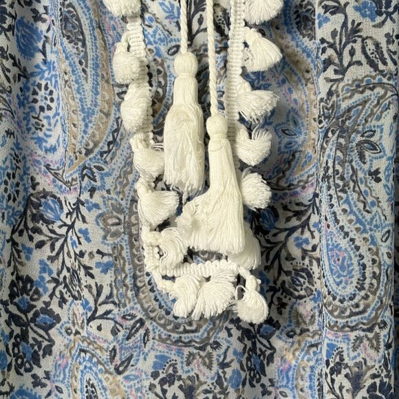 Susan Graver Tunic Top Womens Size 1X Blue Paisley Chiffon Blouse Tassel Boho - Picture 3 of 12